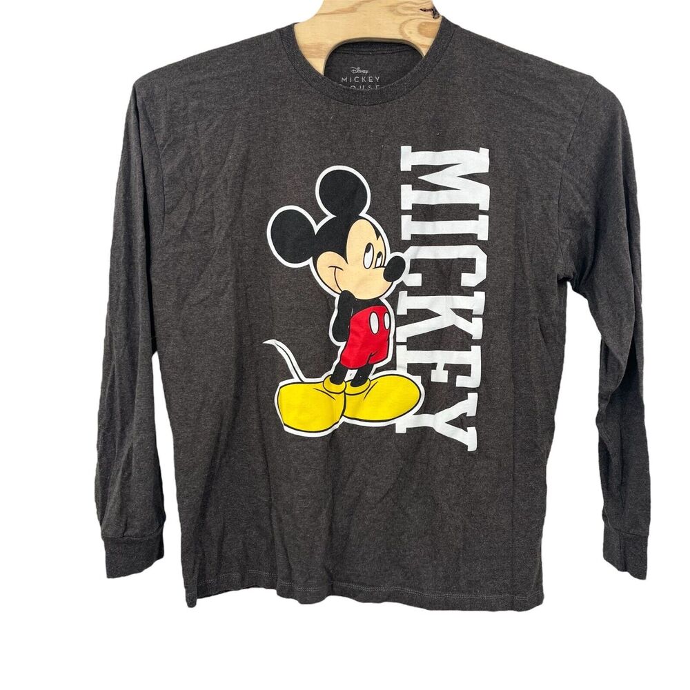 Disney Mickey Mouse Shirt Mens XL Crew Neck Gray White Long Sleeve Pullover